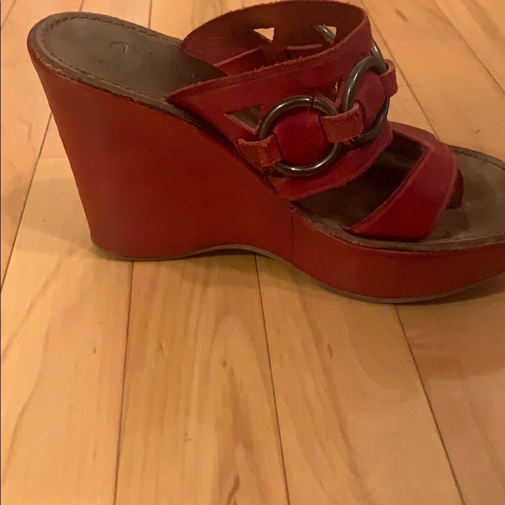 Italian Red Leather Wedges - Picture 3 of 4